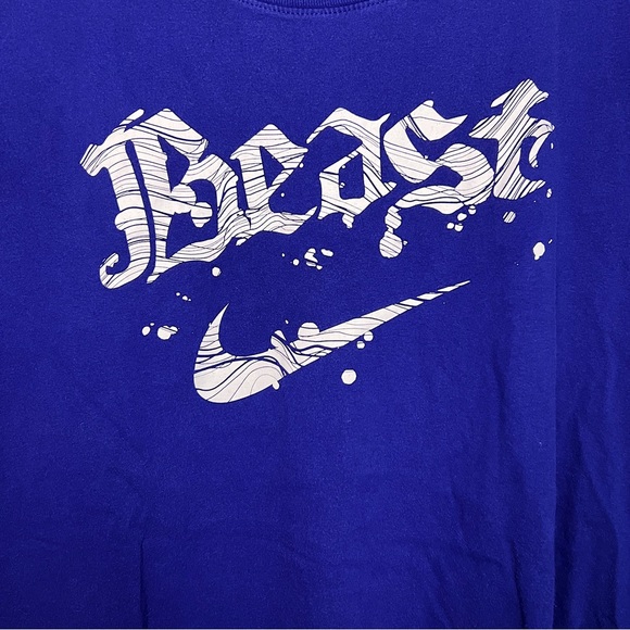 Nike Royal Blue Purple White Beast Graphic Font T-Shirt Swoosh Streetwear Tee - Picture 4 of 5